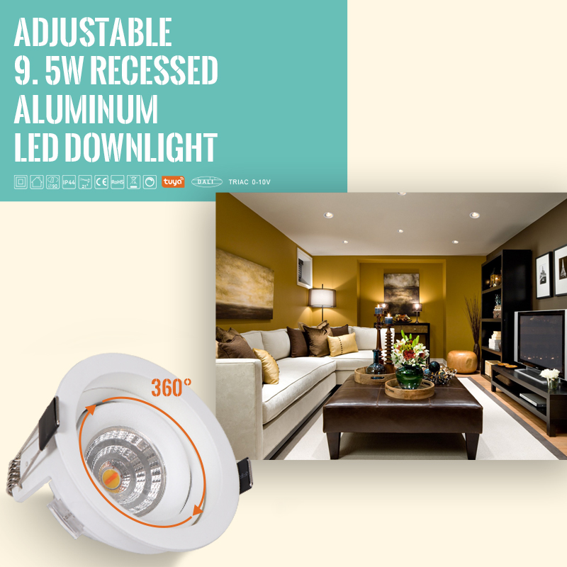 Adjustable 9.5W Recessed Aluminum LED Downlight