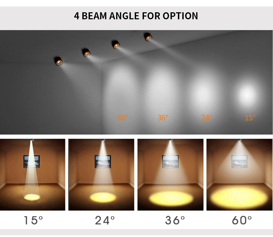 4 beam angle cob led downlight